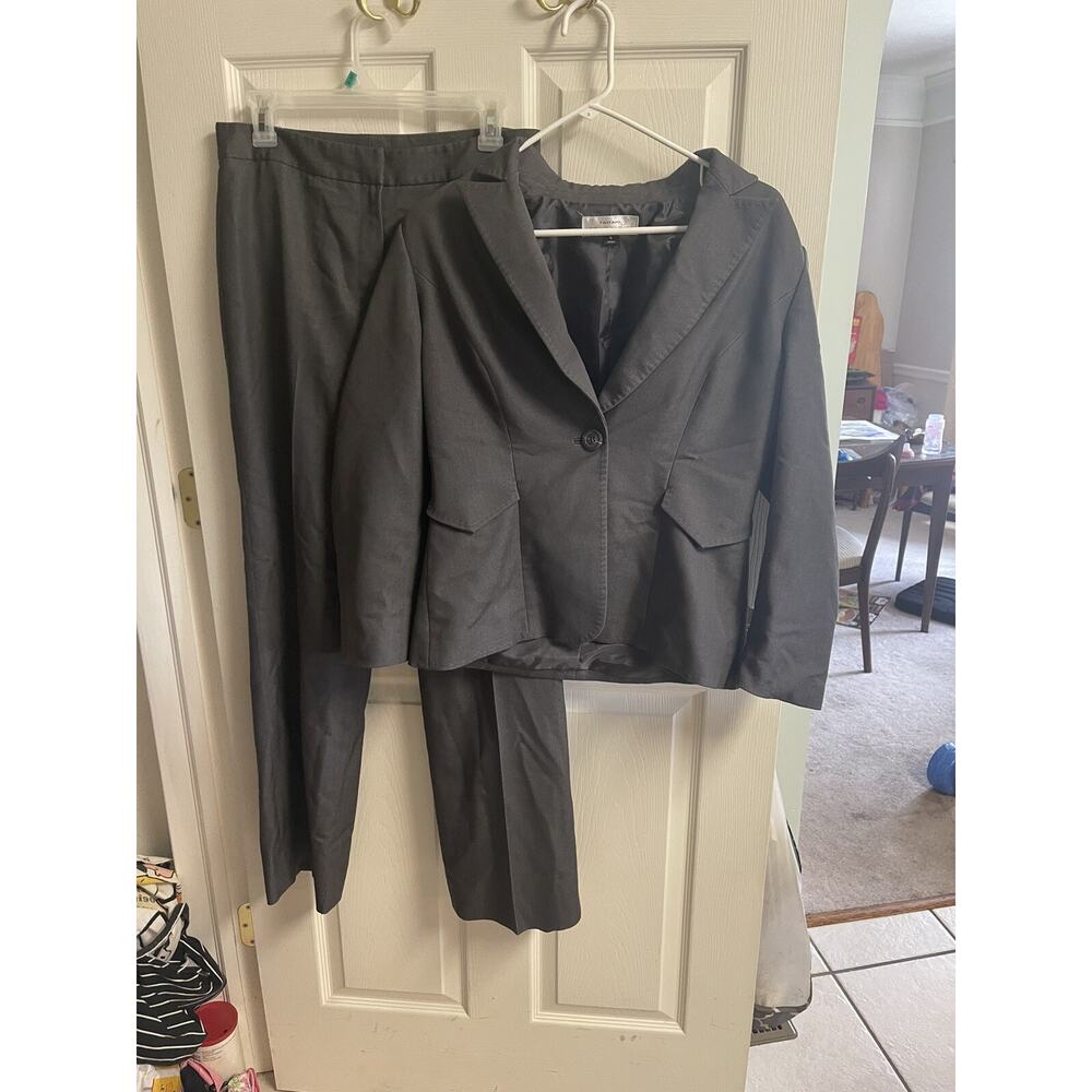 TAHARI ARTHUR LEVINE 2PC PANT SUIT Med 8 Jacket 38w 90s Work 28x29 Gray 90s Vnt